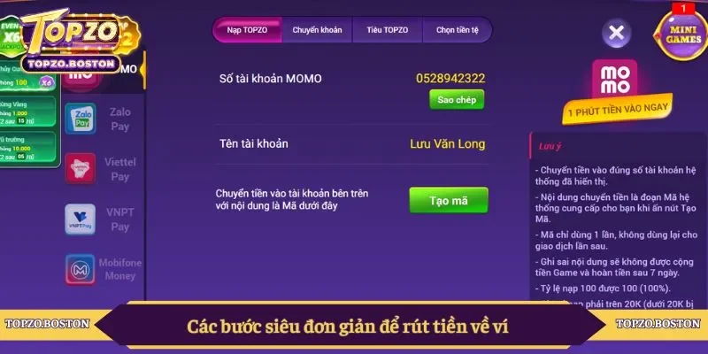 Các bước siêu đơn giản để rút tiền về ví